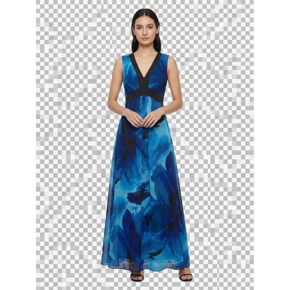 ENFOCUS STUDIO Women's blue/Black Abstract Print Sleeveless Long Maxi Dress Sz 4